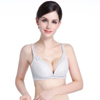Unicoo Breathable Lace Top & Middle Open Nursing Bra - Grey - C Cup Photo