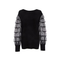 Quiz Ladies Black Knitted Lace Sleeve Jumper - Black Photo