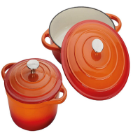7 Piece Cast Iron Cookware/Pots - Orange Photo