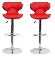 Pu leather Bar Chair Stools - Set of 2 - Red Colour Photo