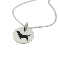 Basset Hound Dog Silhouette Sterling Silver Necklace with Chain Photo