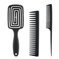 3 Pieces Wet Dry Use Detangling Brush Hair Comb Set - Black Photo