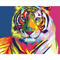 Spoonkie Canvas Art: Modern Abstract Paint - Colorful Tiger Photo