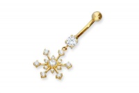 9ct Gold Belly Ring with a Cz Crystal Hanging Snowflake Photo