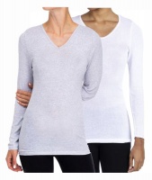 Camille Ladies Grey & White Long Sleeve Thermal Spencer 2 Pack Photo
