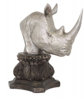 H Design H-Design Silver Rhino head on Plinth 36CM Photo