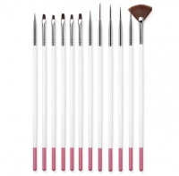 TryMe 12 Piece Nail Art Painting Polish Pen Brush Set - White & Pink Photo