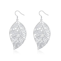 Silver Designer Patterned Leaf Earrings Photo