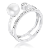 Silver Designer CZ and Freshwater Pearl Ring .15ct Photo