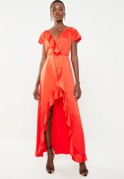 Women's Missguided V Plunge Frill Maxi Dress - Orange Photo