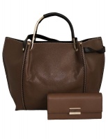 Fino 2 pieces Pu Leather Handbag & Purse Set - Brown Photo