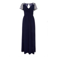 Quiz Ladies Navy Wrap Embellished Maxi Dress Photo