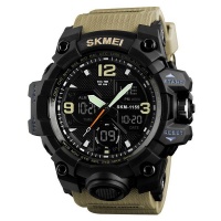 Mens Military Waterproof Dual Time Watch Alarm Stopwatch Khaki Photo