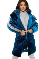 I Saw it First - Ladies Blue Velour Long Line Puffer Coat Photo