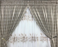 AZAZ ENTERPRISE Brown with Gain Theme Curtain & Leaf Lace 2.5x2.4m Photo