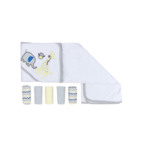 Mothers Choice - Baby Hooded Towel & 5 Face Cloth Set - Grey Photo