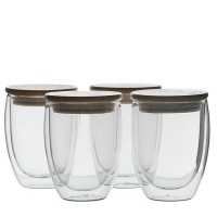 Microgarden Double Walled Glasses 350 ml With Bamboo Lid Set of 4 Photo