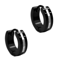 Xcalibur Stainless Steel Black Huggie Hoop Earrings-XE3 Photo