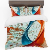 Print with Passion Orange and Blue Abstract Duvet Cover Set Photo