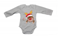 BuyAbility Peeking Christmas Reindeer & Bird - Long Sleeve - Baby Grow Photo