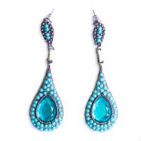 jangi Ladies Pear shaped Turquoise Embellished Earrings Photo