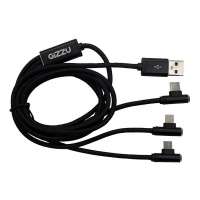 Gizzu 3in1 Elbow USB to Micro USB/Type-C/Lightning 1.2m Cable - Black Photo