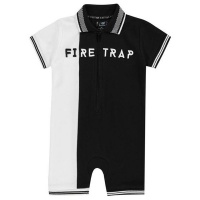 Firetrap Baby Boys Pique Romper - Black/White Photo