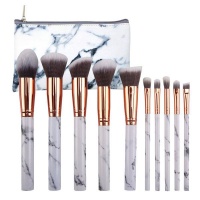 10 Piece Marble Makeup brush set with pouch-White Photo