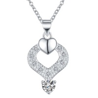 Silver Designer 3-Heart Necklace with Crystals Photo