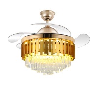 JNC-Modern Retractable Crystal Ceiling Fan Gold Photo