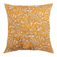 Mustard Yellow Pillow/Cushion With White Acorns And Leaves Photo