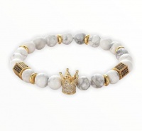 Argent Craft Natural Howlite Bracelet With Gold Crown & Zirconia Photo