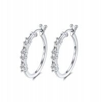 Embellished -925 Sterling Silver Clasp Hoop Zirconia Earrings Photo