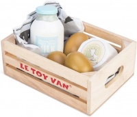Le Toy Van Honeybake Wooden Market Crate with Milk Eggs and Cheese Toys Photo