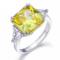 8ct Solid 925 Sterling Silver Three-Stone Luxury Ring Yellow Citrine with Created Diamante Photo