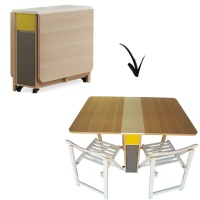 InsideOutside Desk Table Fold out with 2 White Wood Chairs for Work Student or Craft Photo