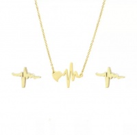 SilverCity Jewelry Set Titanium Steel Gold Colour Necklace & Earrings Set - Photo