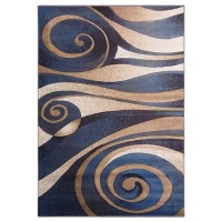 Dark Blue White & Brown Spiral Polyester Rug 160x230cm Photo