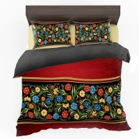 Print with Passion Red and Black Floral Duvet Cover Set Photo