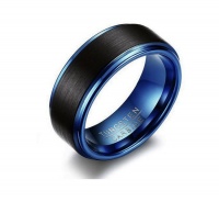 Blue Black 8mm Tungsten Carbide Ring Photo