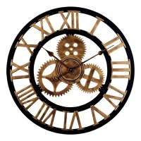 HEARTDECO Vintage Industrial Gear Wooden Silent Quartz Wall Clock 40cm Photo