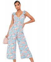 I Saw it First - Ladies Dusty Blue Woven Button Culotte Jumpsuit Photo