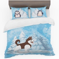 Print with Passion Cute Huskies Duvet Cover Set Photo
