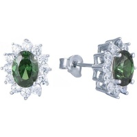 Kays Family Jewellers Oval Emerald Halo Studs on 925 Silver Photo