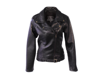 Old School Women's Double Breasted Shiny Black Leather Jacket Photo