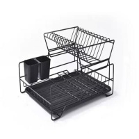 Double Layer Dish Drainer Rack - Black Matte Photo