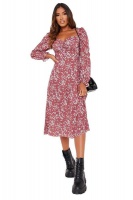 I Saw it First - Ladies Dusky Pink Floral Long Puff Sleeve Midi Smock Dress Photo