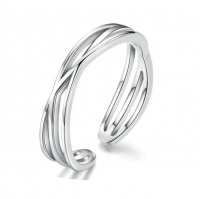 Lucid Authentic 925 Sterling Silver & Platinum Geometric Twisted Wave Ring Photo