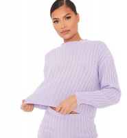 I Saw it First - Ladies Lilac Crew Neck Cropped Ribbed Jumper Photo