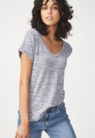 Women's Cotton On Short Sleeve V Neck Top -Greys Twist Photo